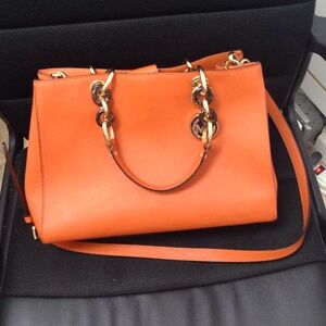 Michael Kors Orange Leather Chain-Handle Crossbody Tote